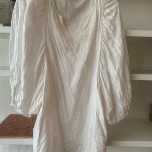 Pure Indian cotton White mini dress with Puff Sleeves and pockets size s-m